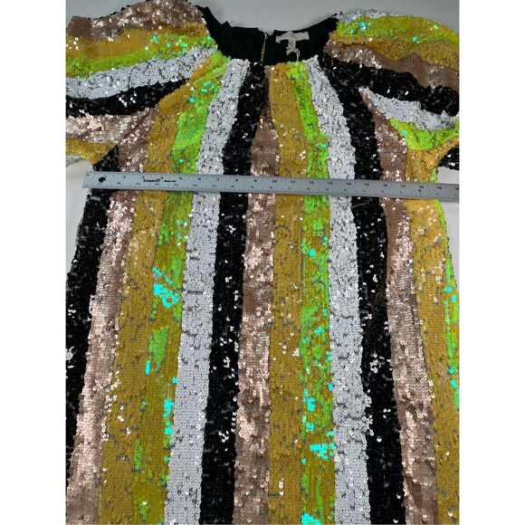 NEW Melloday Multicolor Sequin Stripe Balloon Sleeve Mini Dress Size Medium NEW! - Picture 2 of 12